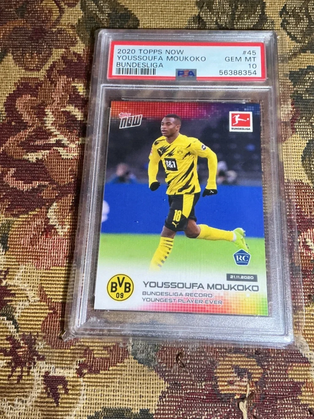 2020-21 Topps Now Bundesliga Youssoufa Moukoko 045 rookie card graded PSA 10
